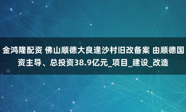 金鸿隆配资 佛山顺德大良逢沙村旧改备案 由顺德国资主导、总投资38.9亿元_项目_建设_改造